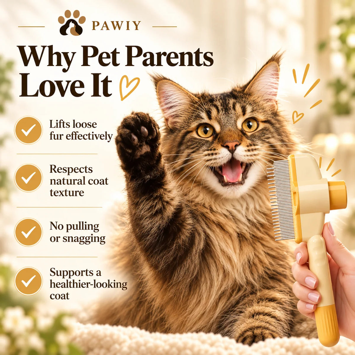 PAWIY CoatClick Pro grooming brush benefits