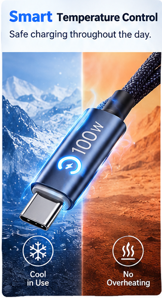 Charge Any Device Instantly! No-Overcharge 100W Braided Cable