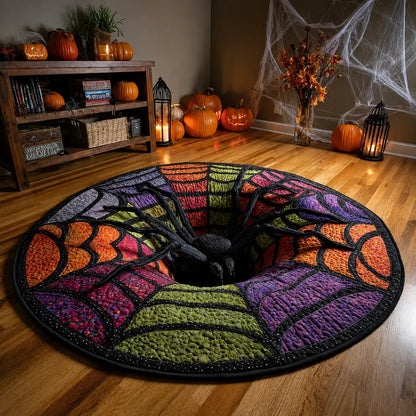 3D visual effects Skeleton Vortex Quilted Round Halloween Rug