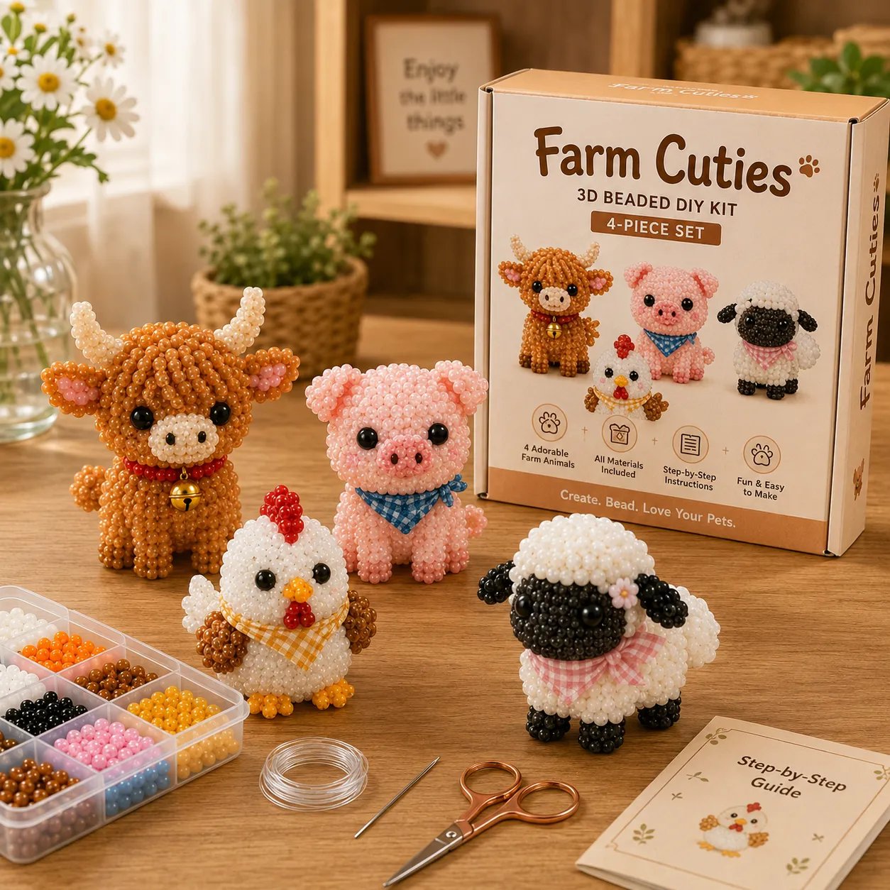 🔥🧵✨ Kit DIY de Animales con Cuentas 3D Pequeños (Producto sin terminar)