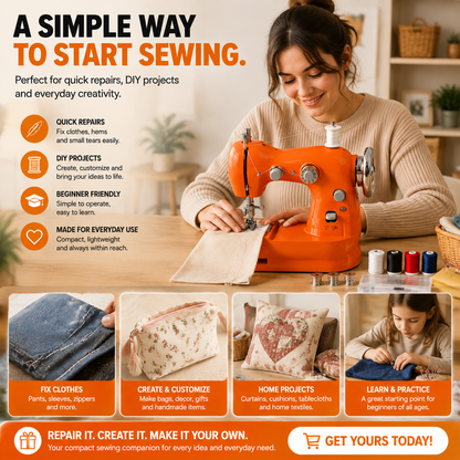 Mini Electric Sewing Machine – Beginner-Friendly Portable Sewing Machine with Foot Pedal for Clothing Repair & DIY Crafts