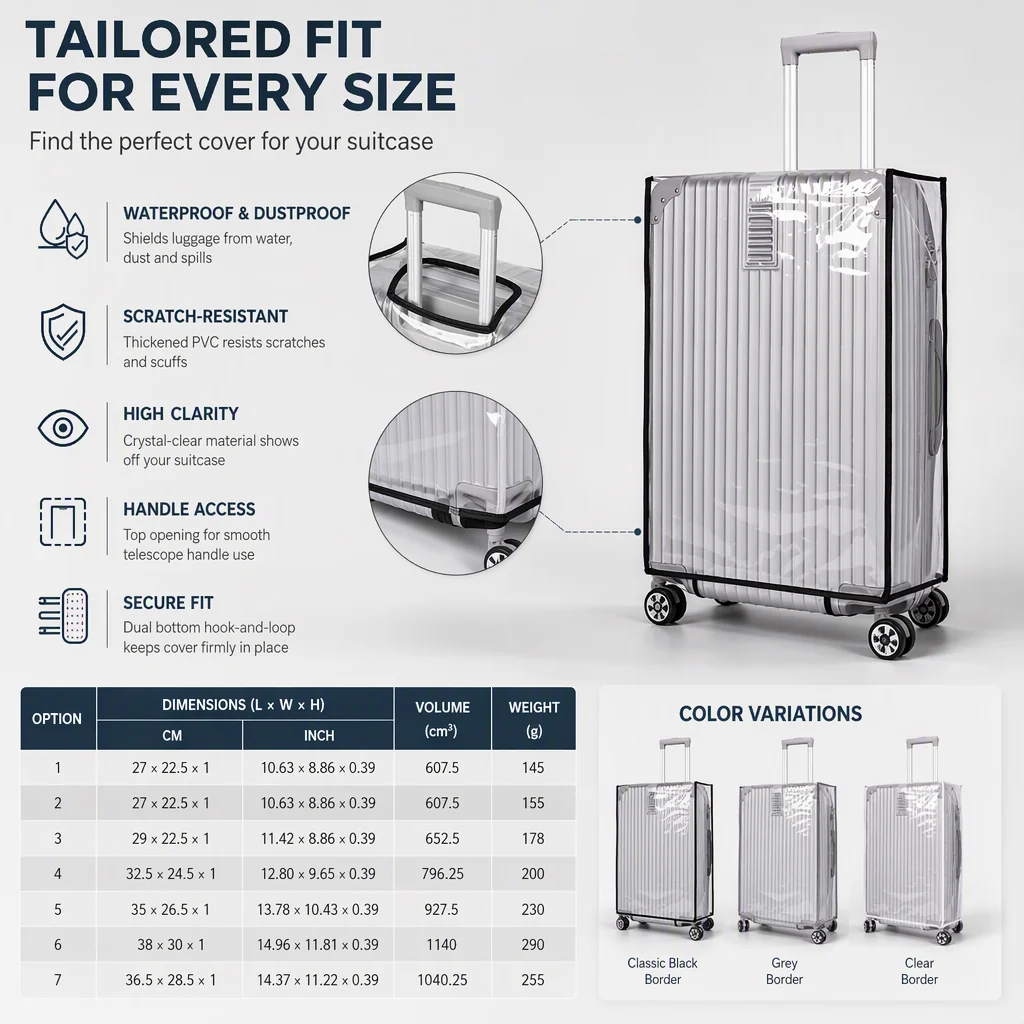 ⏳LAST DAY SALE 50% OFF!🧳 Clear Waterproof Luggage Cover, Transparent Anti-Scratch Dustproof Suitcase Protector, Fits 22/24/26/28 Inch Suitcases