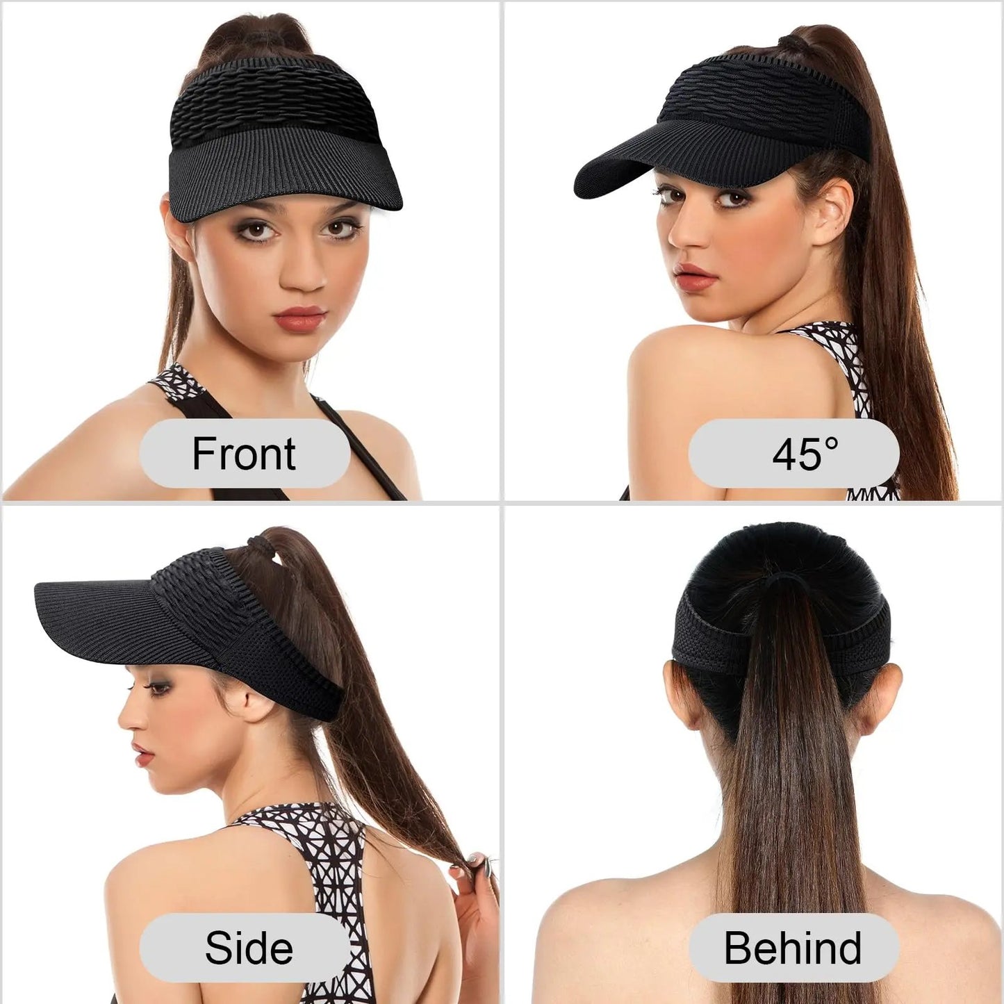 Visera solar de 2 unidades para mujer, abierta por arriba, transpirable, con protección UV y coleta alta