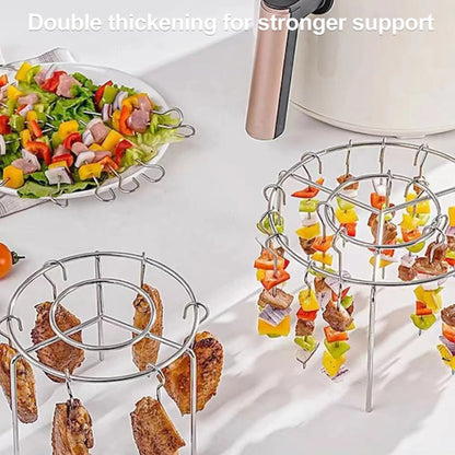 2 Counts Air Fryer Skewer Rack, Round Grill with Stainless Steel, Flat Edges