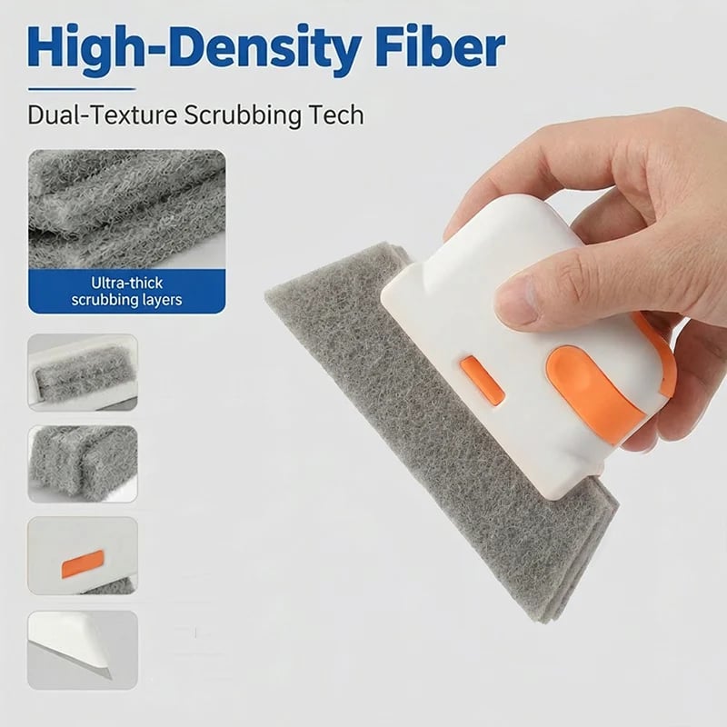 🔥Hot Sale 🔥 Stop Picking Window Tracks with Your Fingernail! 3-in-1 Window Track Cleaning Tool – Brush + Scraper + Scrub Pad, Reaches Where Fingers Can't
