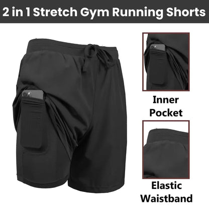 Paquete de 3 shorts deportivos para hombre 2 en 1 de secado rápido, elásticos, con forro interior