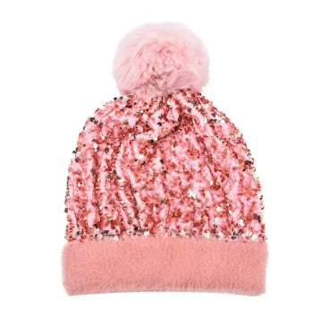 Sequin Fur Pom Beanie