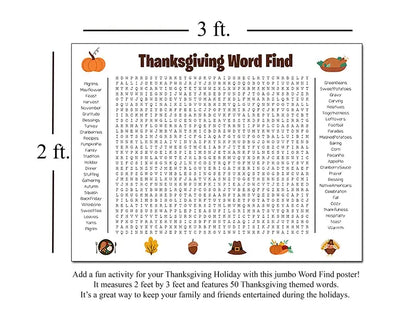 🎉 Jumbo Thanksgiving Word Search Poster(🎉Giant 36'x24' Wall Game)