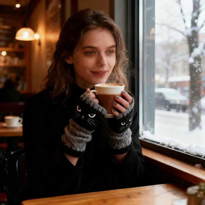 Let cats warm your hands🐱Knitted Fingerless Gloves🧶