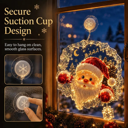 ✨🎄Lighted Christmas Window Decoration with Suction Cup | Flat Version Warm LED Window Light with Double-Layer Design & Multiple Festive Styles✨