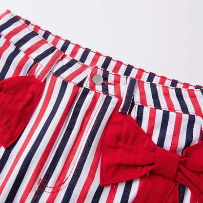 Retro Patriotic Style Women's Red White Blue Striped Mini Skirt
