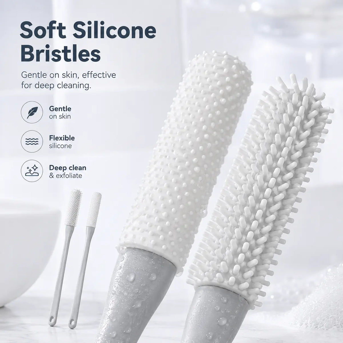 Soft flexible silicone bristles close-up