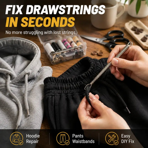 🧵 Flexible Drawstring Threader Tool – 5PCS Stainless Steel Cord Repair Set