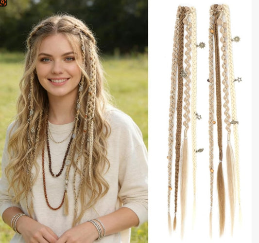 Extensiones de cabello con clip Boho Dreadlock con cuentas y amuletos