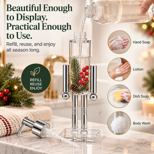 🎄 Nutcracker Christmas Soap Dispenser – Refillable Holiday Pump Bottle