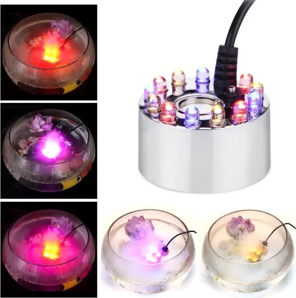 🥳2026 HOT SALE🥳💞50K+ SOLD! 🎃✨ 50% OFF! 12-LED Ultrasonic Mist Maker Fogger – Creates cool mist & colourful lights for Halloween décor, humidifiers & fountains. Quiet operation – just plug & play! 👻💧