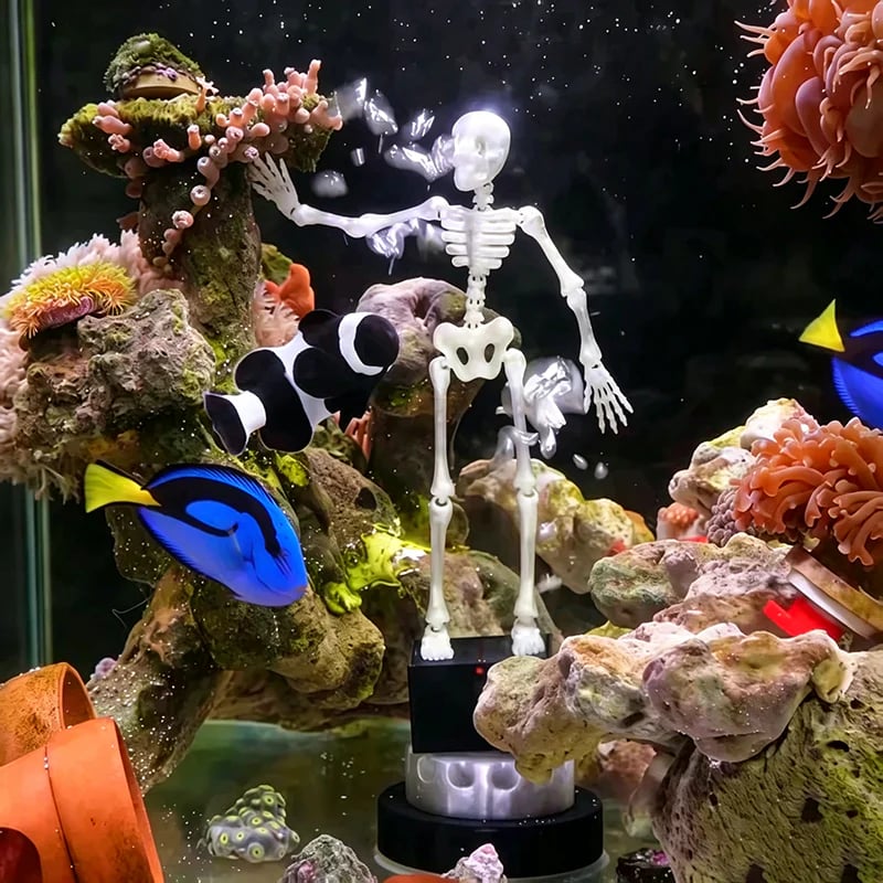 Dancing Skeleton Aquarium Ornament with Bubbles