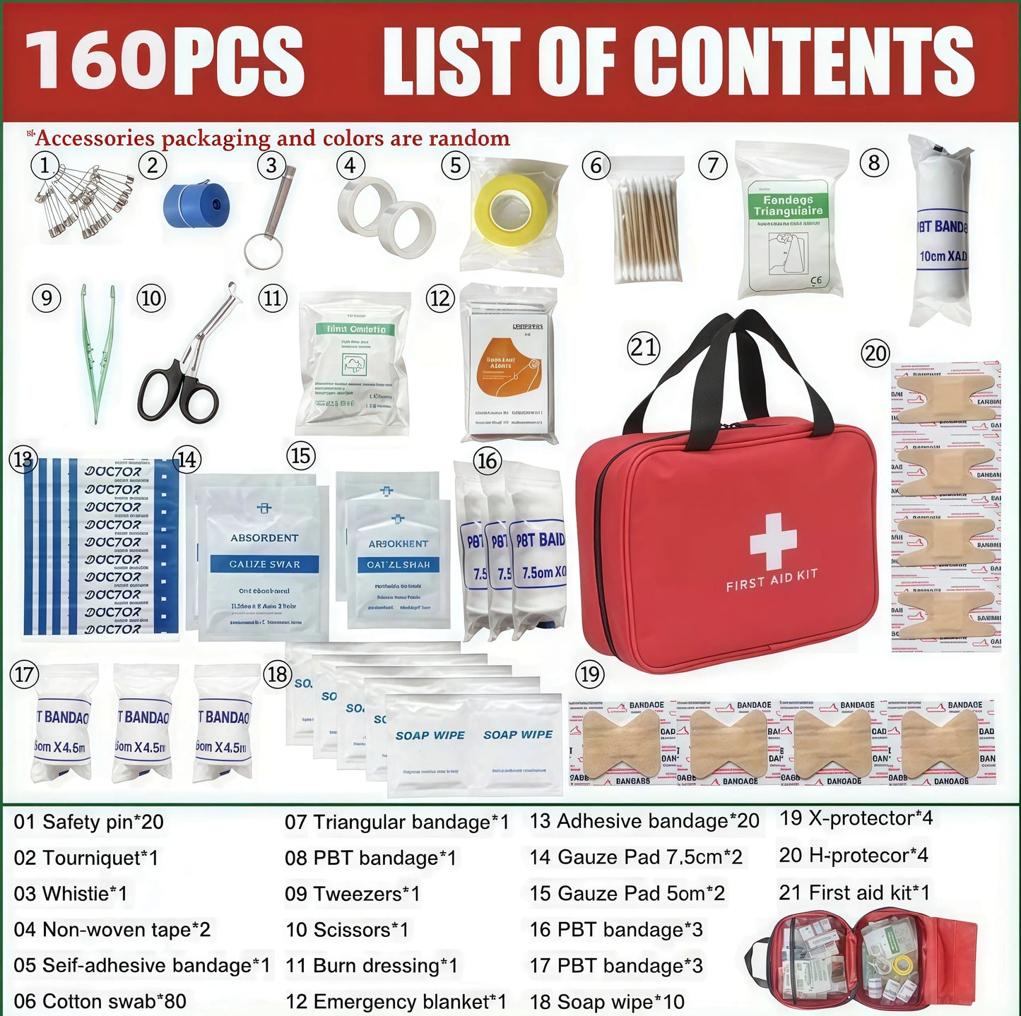 160 Piece Waterproof First Aid Kit for Emergencies