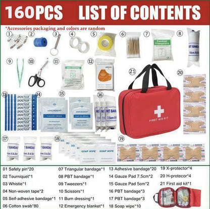 160 Piece Waterproof First Aid Kit for Emergencies