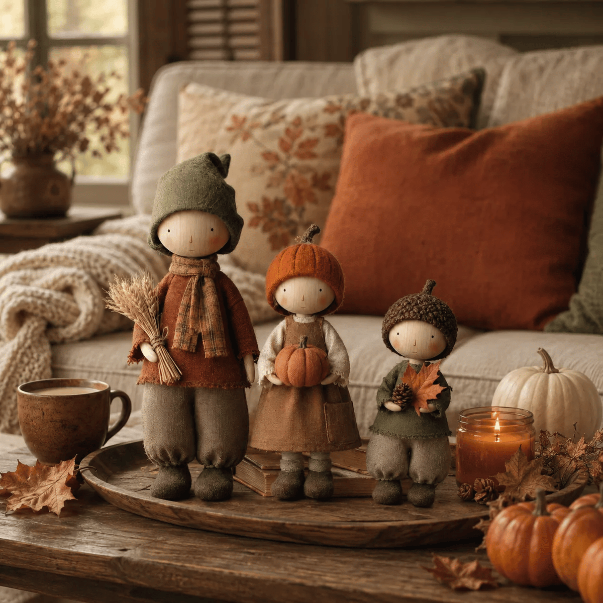 🍁Set of 3 Rustic Fall Harvest Doll Figurines