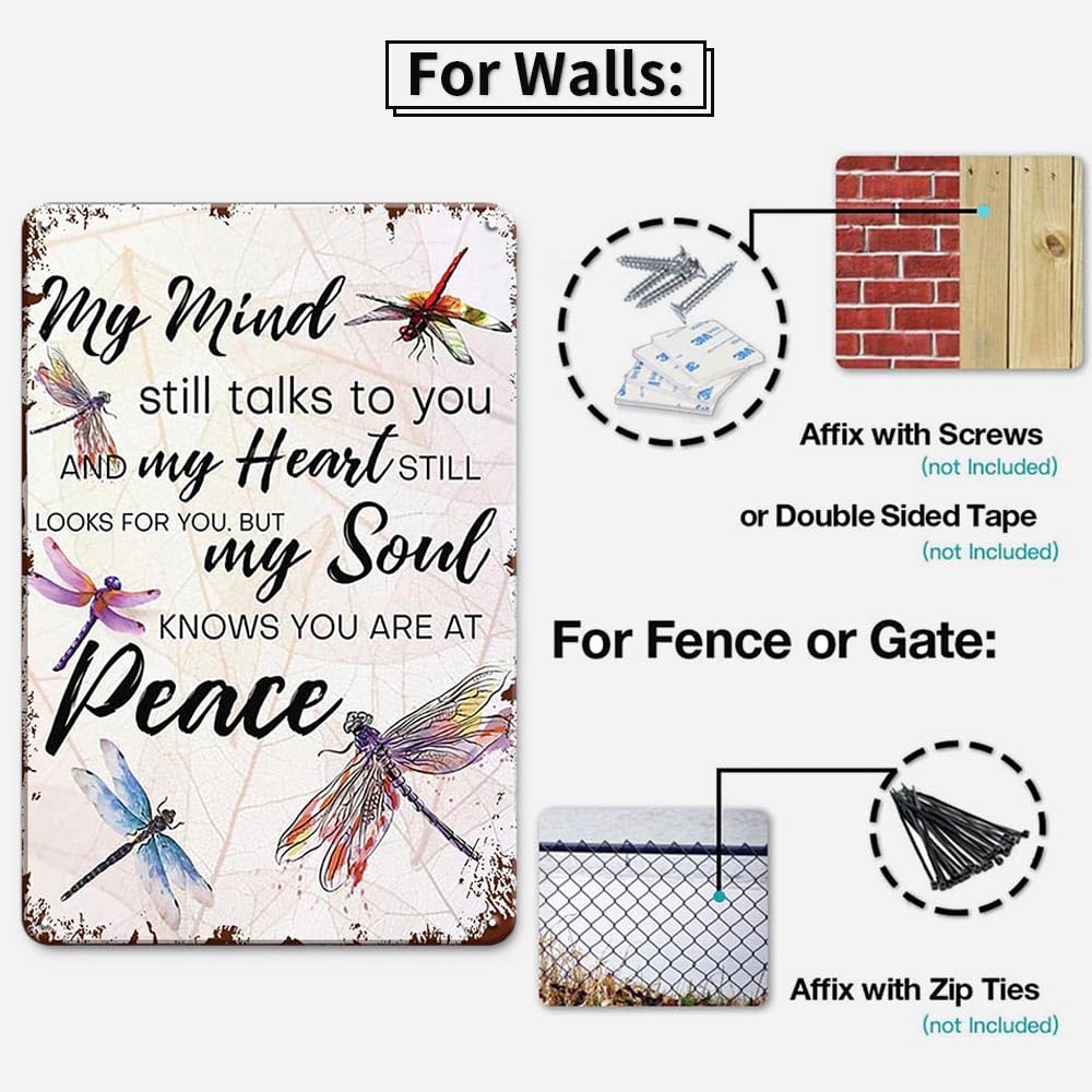 'My Mind Still Talks To You' Vintage Dragonfly Memorial Sign