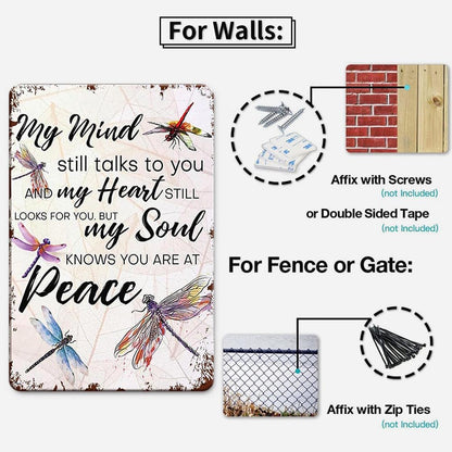 'My Mind Still Talks To You' Vintage Dragonfly Memorial Sign