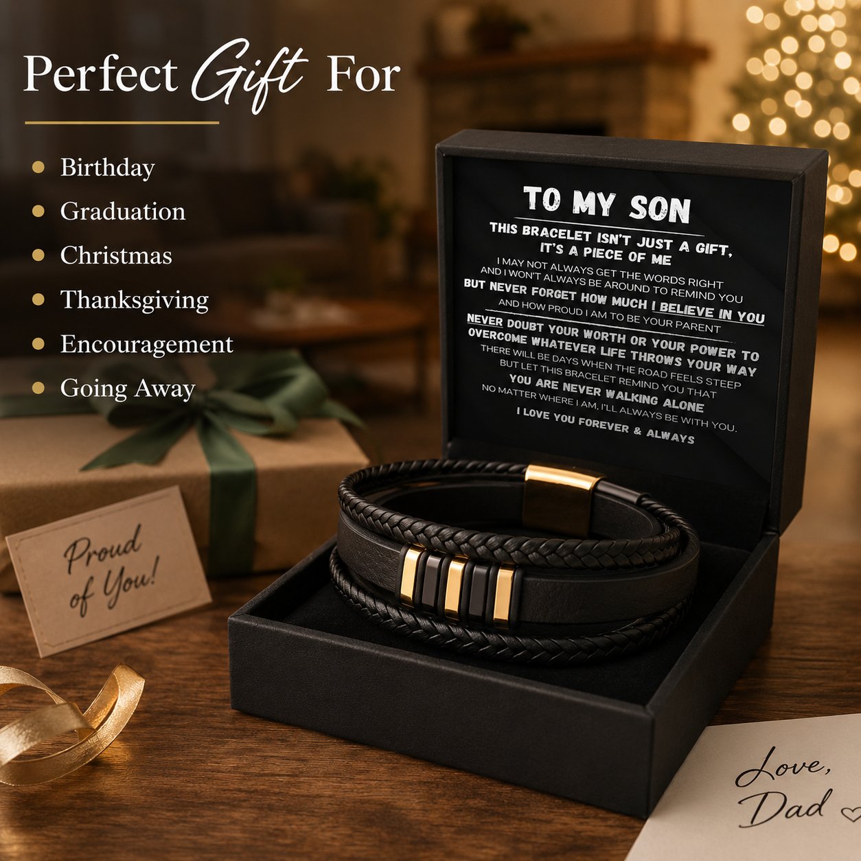 🖤To My Son — Never Walk Alone Braided Bracelet Set 🎁Free Gift