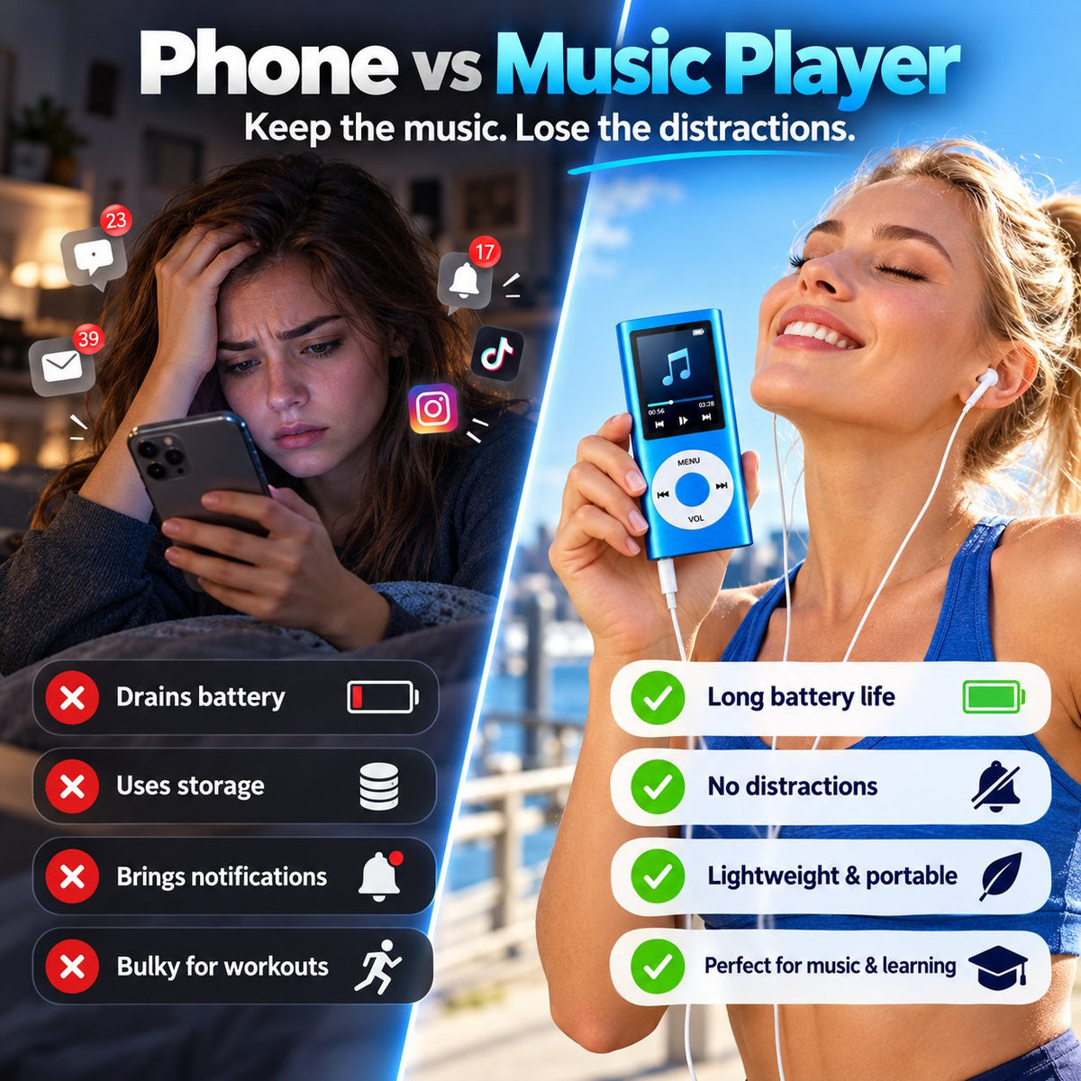 1.8' Color Screen MP3 MP4 Player | Lossless HiFi Audio + FM Radio & Recorder