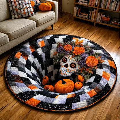 3D visual effects Skeleton Vortex Quilted Round Halloween Rug