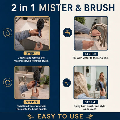 Mist & Brush Hair Tool with Built-In Water Reservoir for Wet & Dry Styling