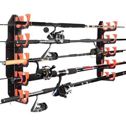 Soporte para cañas de pescar montado en pared y techo – Almacenamiento que ahorra espacio para cañas y combos 🎣🔩