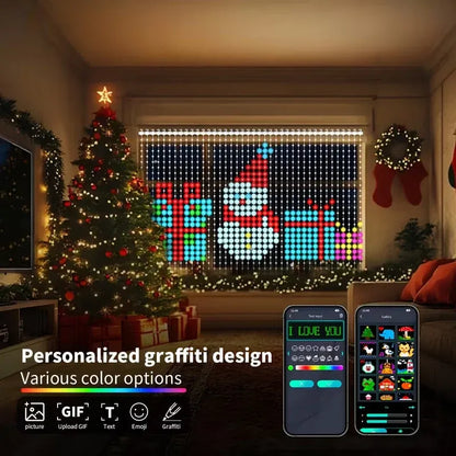 🎄Christmas Early Sale 60% OFF 💡Smart RGB Pixel Curtain Lights – App-Controlled Animated Holiday Display for Balcony & Window Decor