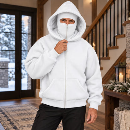 Men's Winter Sherpa-Lined Hoodie with Built-In Face Cover