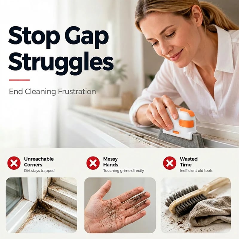 🔥Hot Sale 🔥 Stop Picking Window Tracks with Your Fingernail! 3-in-1 Window Track Cleaning Tool – Brush + Scraper + Scrub Pad, Reaches Where Fingers Can't
