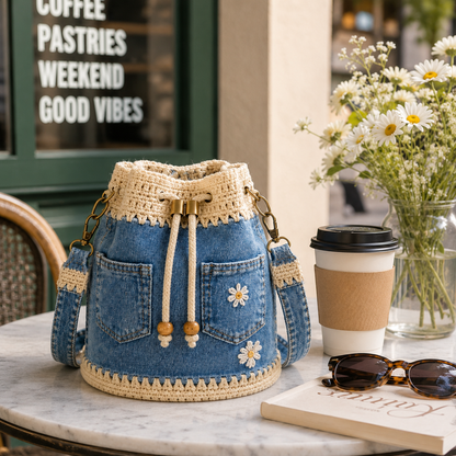 🔥Limited Time Offer 49% OFF-Denim Crochet Bucket Bag