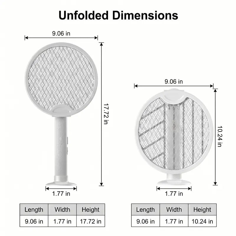 Foldable Electric Fly Swatter Racket 3000V – USB Rechargeable 2-in-1 Bug Zapper & UV Mosquito Trap, 1200mAh
