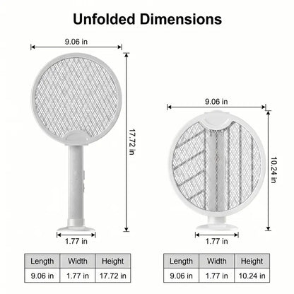 Foldable Electric Fly Swatter Racket 3000V – USB Rechargeable 2-in-1 Bug Zapper & UV Mosquito Trap, 1200mAh