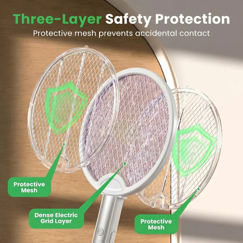 Foldable Electric Fly Swatter Racket 3000V – USB Rechargeable 2-in-1 Bug Zapper & UV Mosquito Trap, 1200mAh