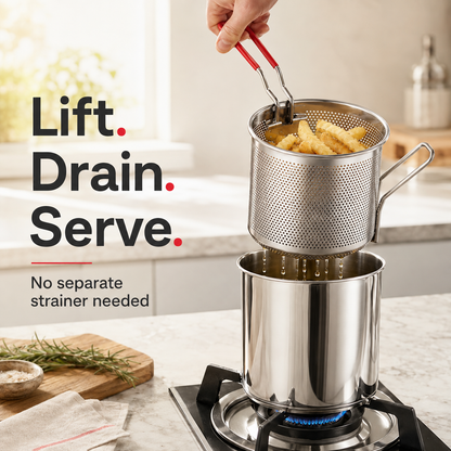2026🍟 Personal Mini Deep Fryer Set – 304  Stainless Steel Pot with Lift-Out Draining Basket & Food Tongs