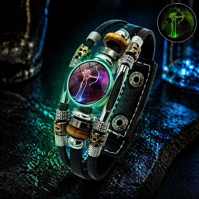 💥Limited-time 50% off ☪️Glow-in-the-dark leather zodiac sign bracelet for men and women (6.9/8.1 inches)♑️