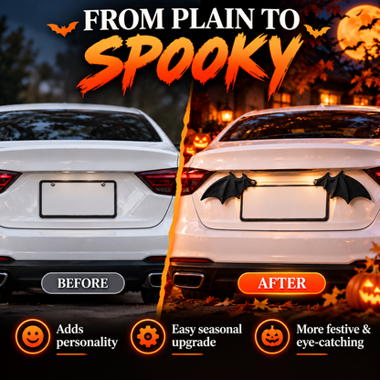 ✨ Easy-Install Bat Wing Plate Decor – Whimsical Halloween Auto Ornament, Durable & Eye-Catching for Cars & Trucks