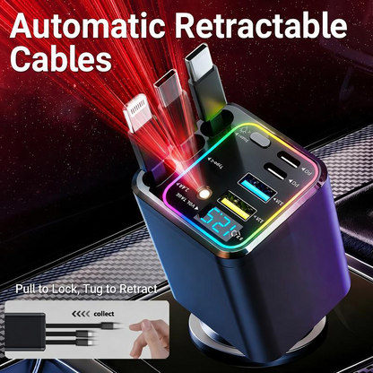 🔋📱Fast Charging 7-in-1 Retractable Fast Car Charger with Voltage Display – USB-C For Android&Lighting For APPLE
