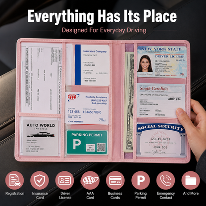 🚗 Soporte para documentos de matriculación y seguro de coche | Organizador de piel sintética prémium