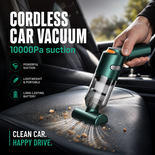Cordless Car Vacuum – 10000Pa Suction & 4000mAh Battery