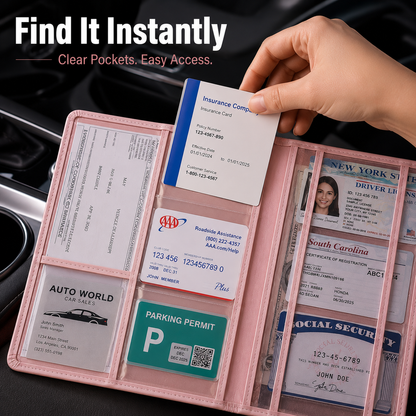 🚗 Soporte para documentos de matriculación y seguro de coche | Organizador de piel sintética prémium