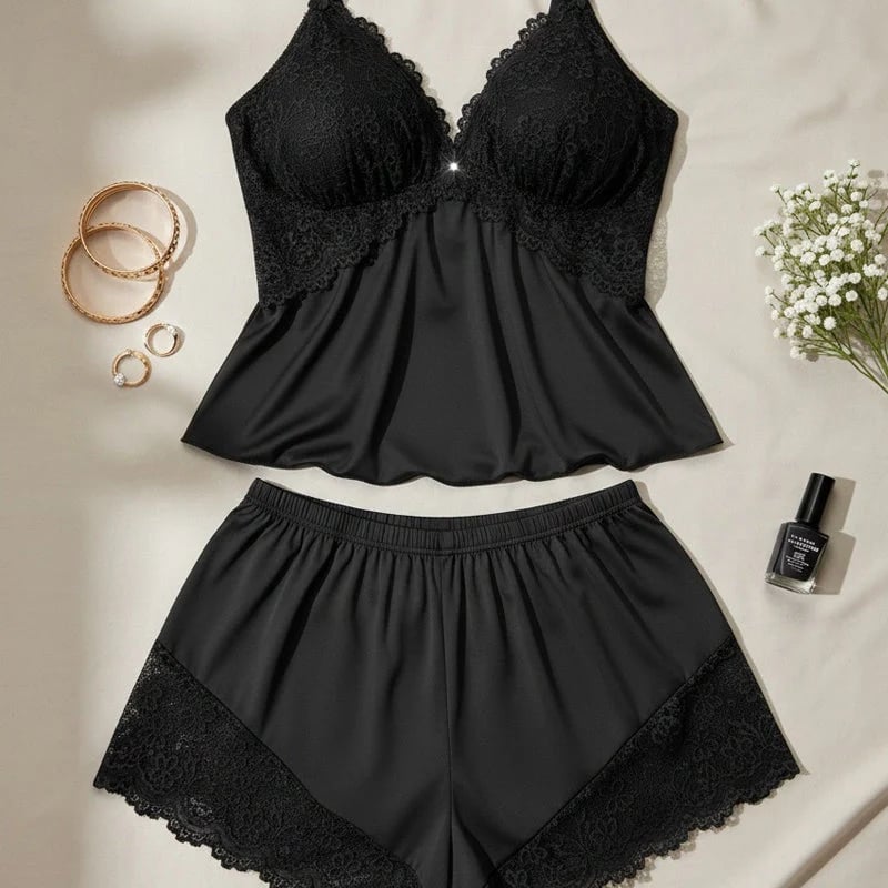 🥳GRAN VENTA 2026🥳💞¡Más de 50.000 vendidos!👗🌸 Conjunto de pijama de tirantes y pantalones cortos con encaje 🛏️✨