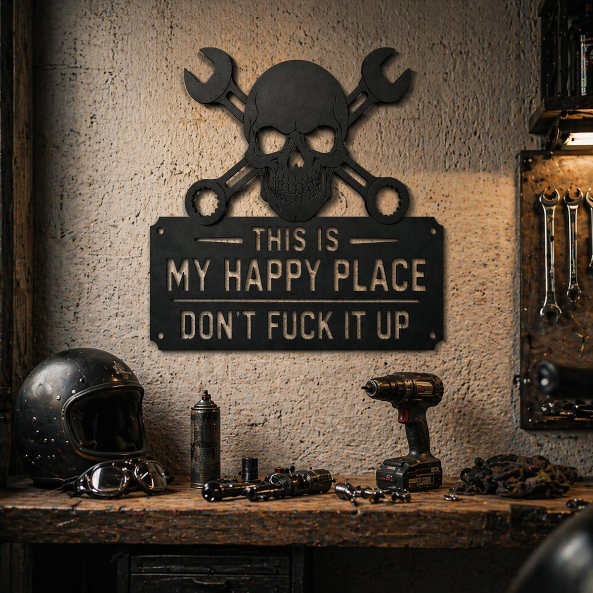 'This Is My Happy Place' 💀🛠️ Metal Wall Art Sign