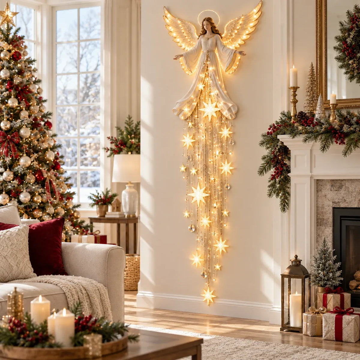 👼Angel Blessing Starfall Wall Light™ – Heavenly Christmas Wall Decor✨