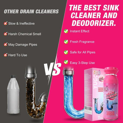 Household Safe Foam Mousse Drain Cleaner - Clog Remover, Deodorizer for Kitchen Drains and Sinks