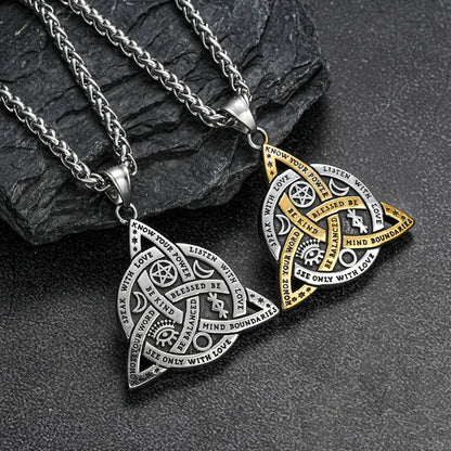 Steel and titanium Triple Goddess Triquetra Necklace Celtic Knot Irish Christian Trinity Knot Pendant